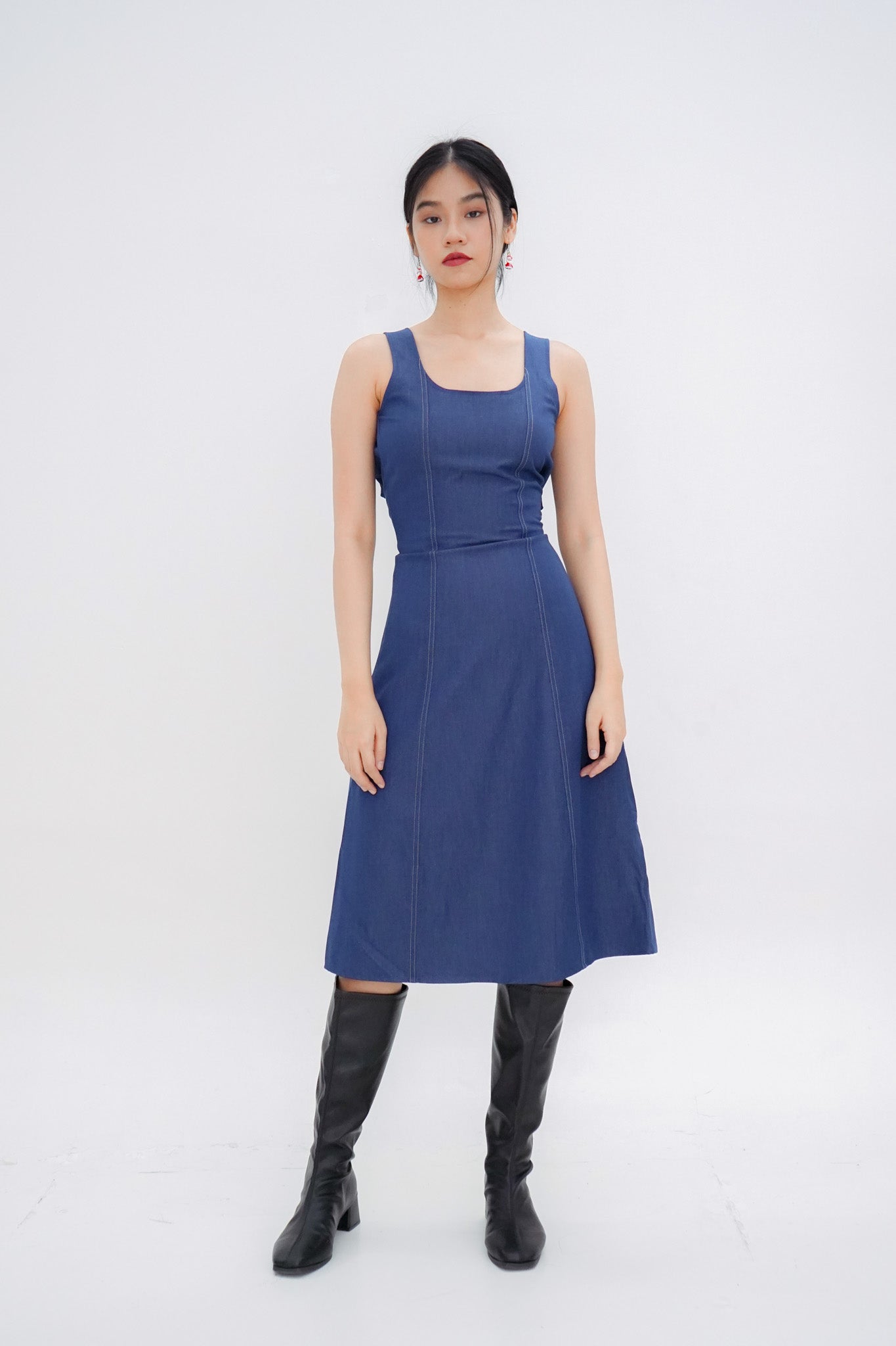 Jean Midi Panelled Dress (Denim Blue)