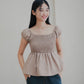 Gia Smocked Puffed Cap-Sleeve Top (Khaki)