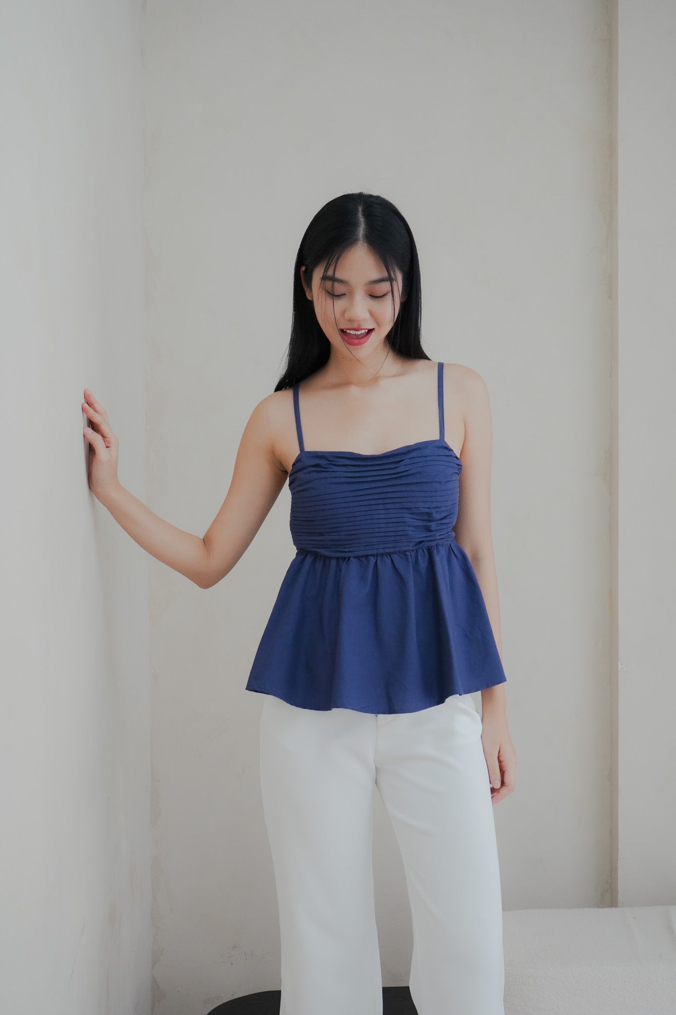 Emi Pleated Babydoll Top (Navy)