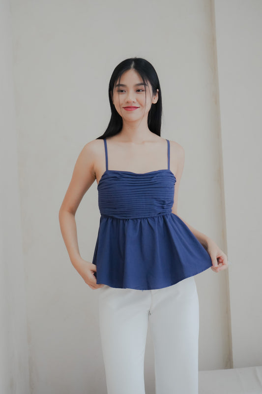 Emi Pleated Babydoll Top (Navy)