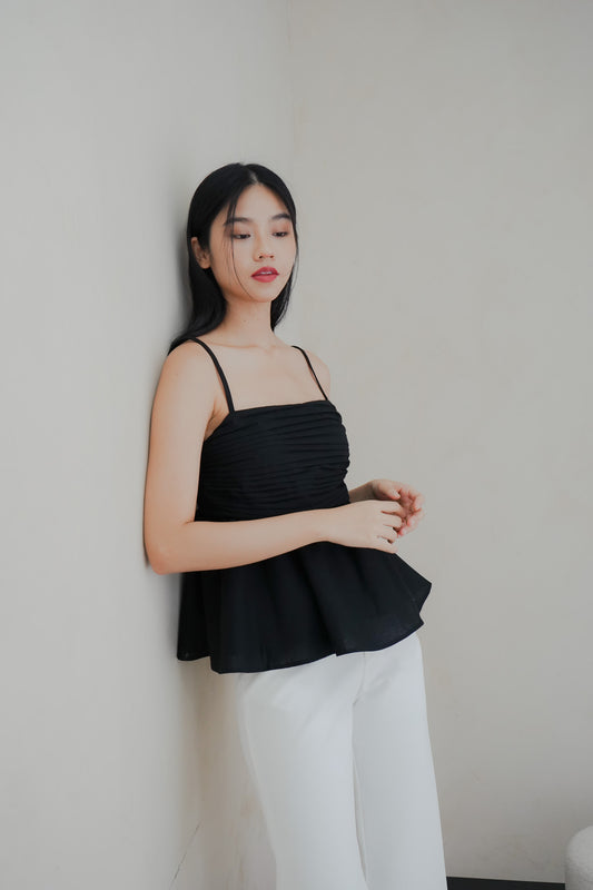 Emi Pleated Babydoll Top (Black)