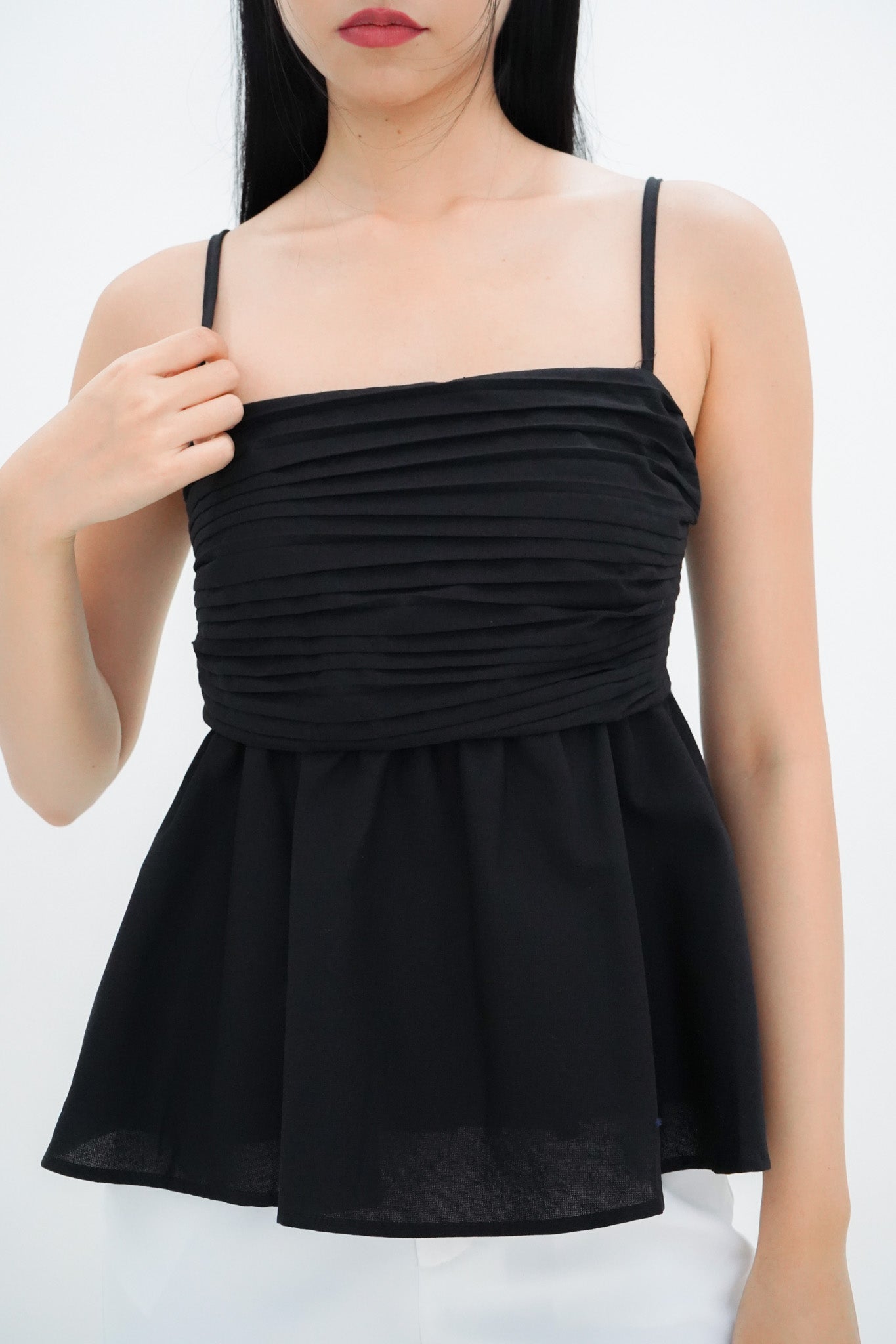 Emi Pleated Babydoll Top (Black)