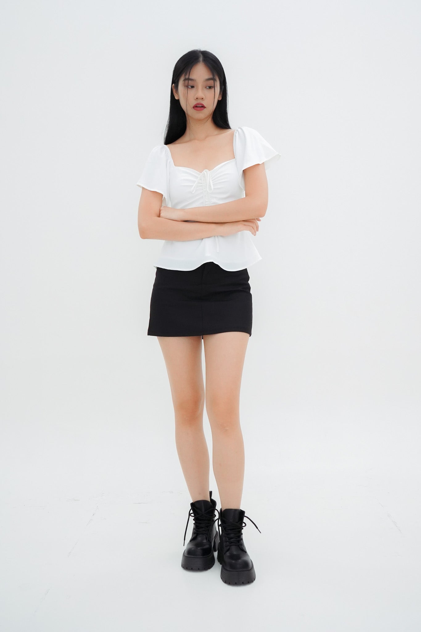 Aria Flutter Sweetheart Top (White)