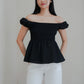 Gia Smocked Puffed Cap-Sleeve Top (Black)