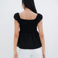 Gia Smocked Puffed Cap-Sleeve Top (Black)