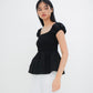 Gia Smocked Puffed Cap-Sleeve Top (Black)