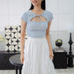 Mei Tie Neck Ruched Top (Greyish Blue)