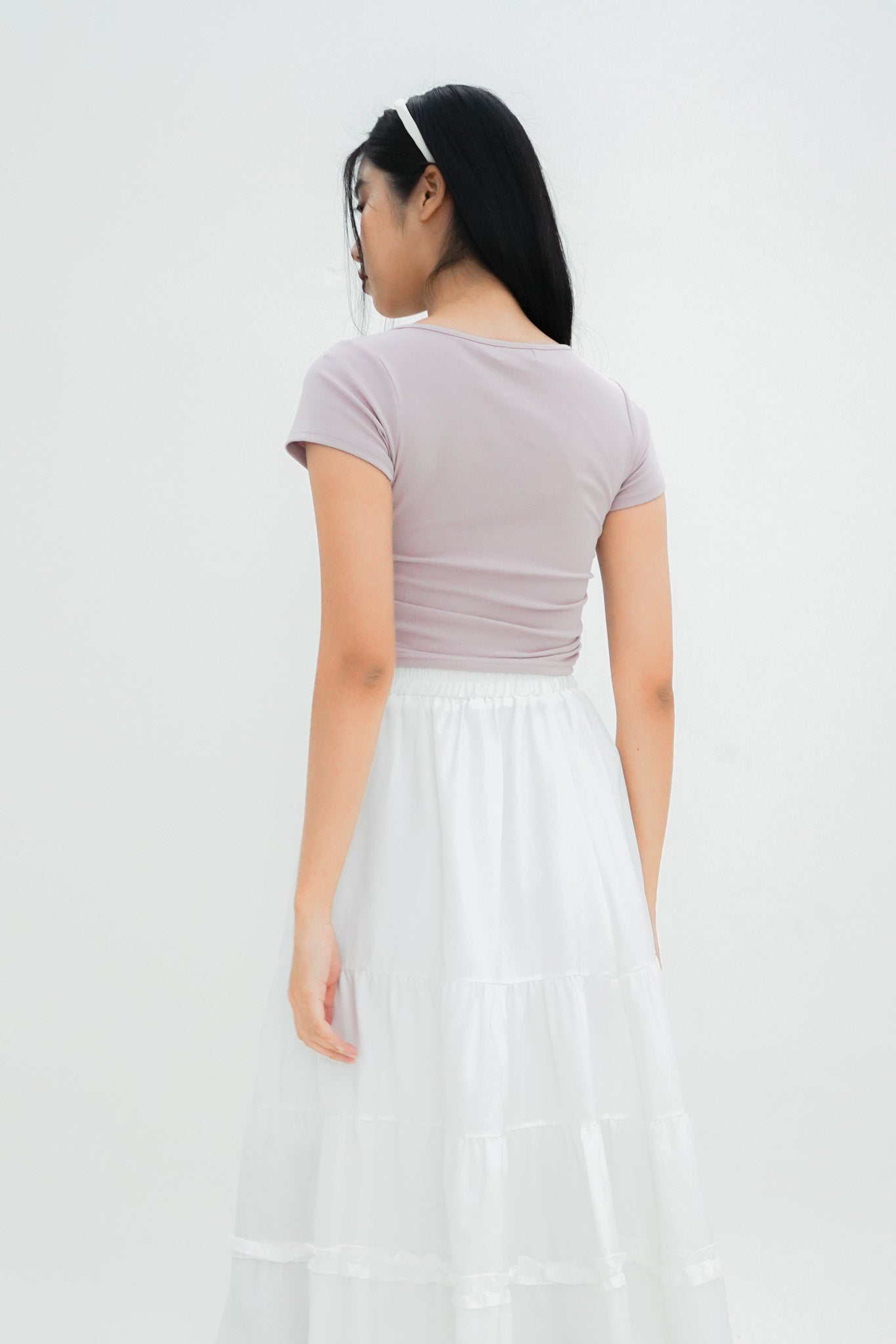 Mei Tie Neck Ruched Top (Dusty Lilac)