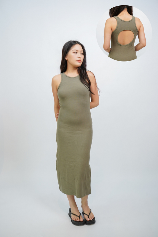 Everlyn Tank Maxi Dress with Cut Out Back (Army Green)