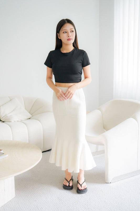 Noely Fishtail Maxi Skirt (Beige)