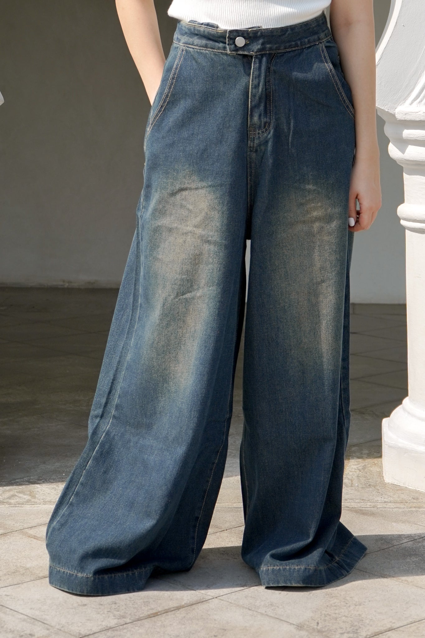 Blake 2 way vintage wash denim jeans (with/without straps)