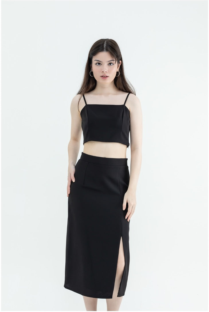 [Co-ord] Smart Casual Crop Top + Regular Skirt with Slit