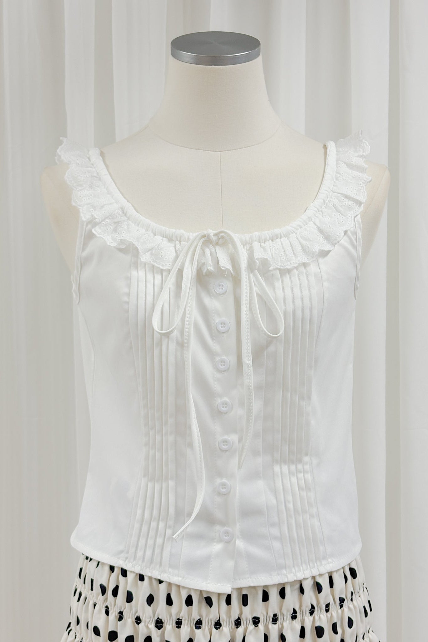 Julia white sleeveless eyelet lace ruffle trim blouse