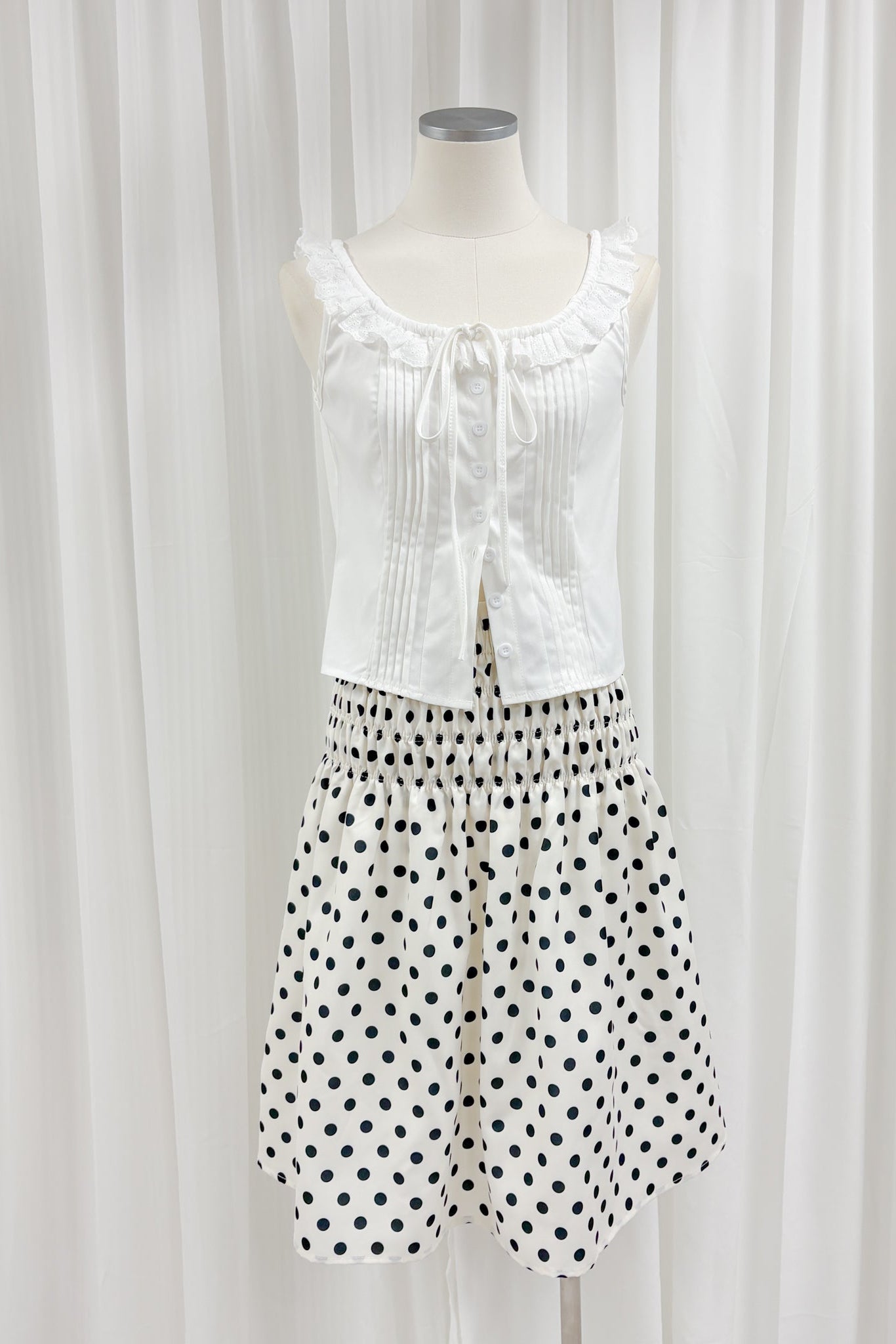 Julia white sleeveless eyelet lace ruffle trim blouse