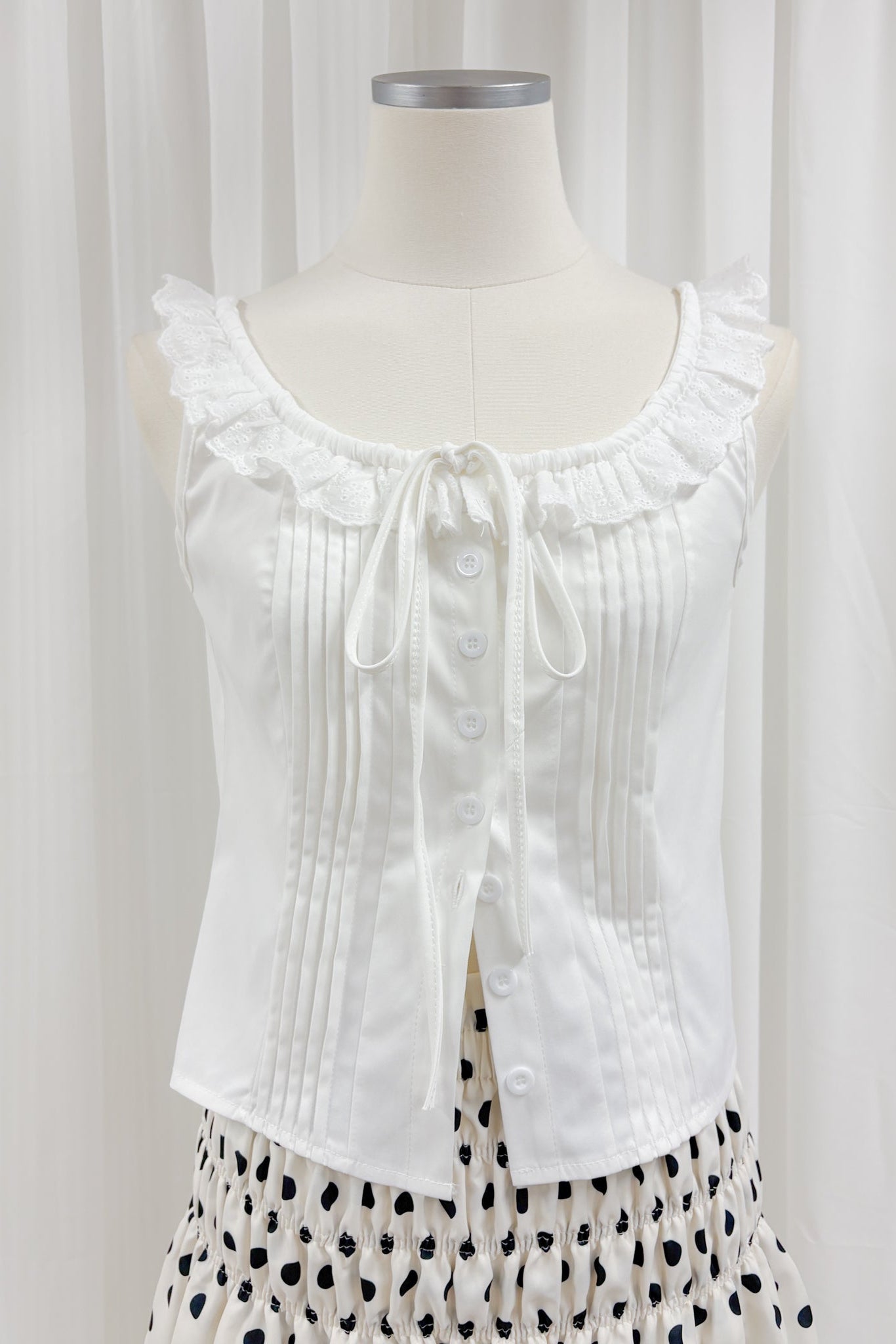 Julia white sleeveless eyelet lace ruffle trim blouse