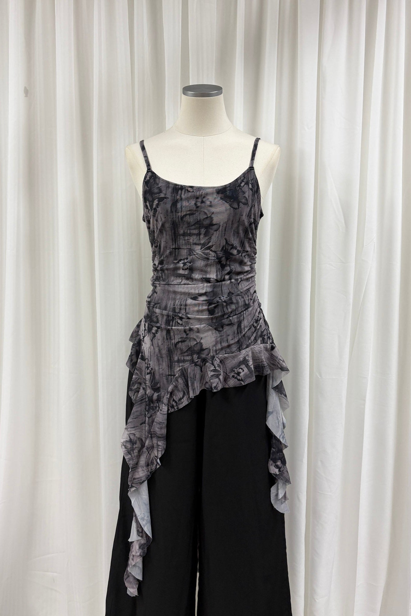 Quinn watercolour longline top (Grey)