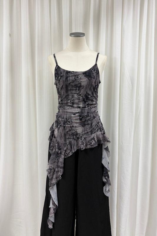 Quinn watercolour longline top (Grey)