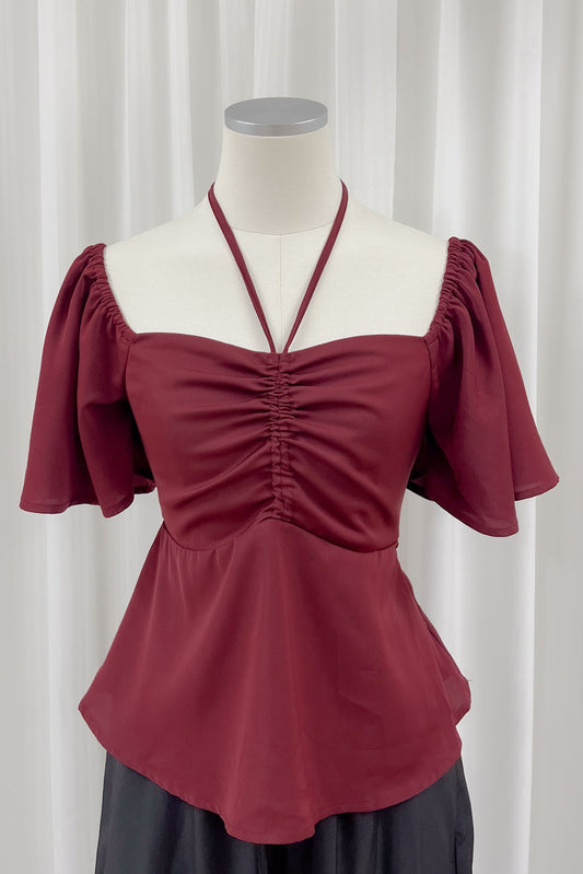 Aria Flutter Sweetheart Top (Maroon)
