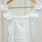 Zoey White lace u-shape cap sleeve cropped top (front ribbon)