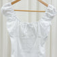 Zoey White lace u-shape cap sleeve cropped top (front ribbon)