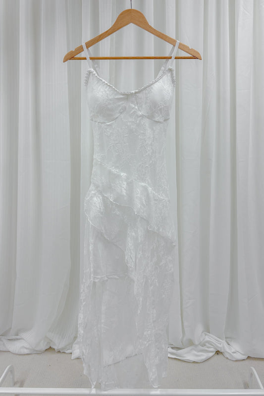 Sarah padded lace longline top/ dress (White)