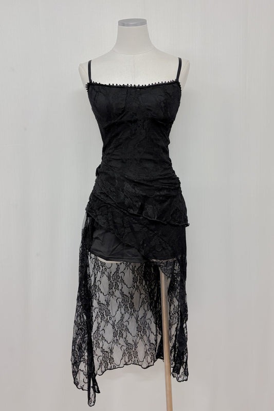 Sarah padded lace longline top/ dress (Black)