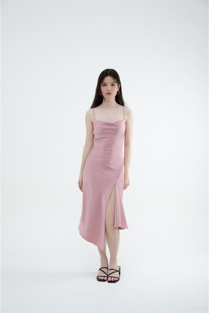 Ariel Cowl Neck Sleeveless Satin Midi (Silver Sage/ Lavender/ Black/ Pink)