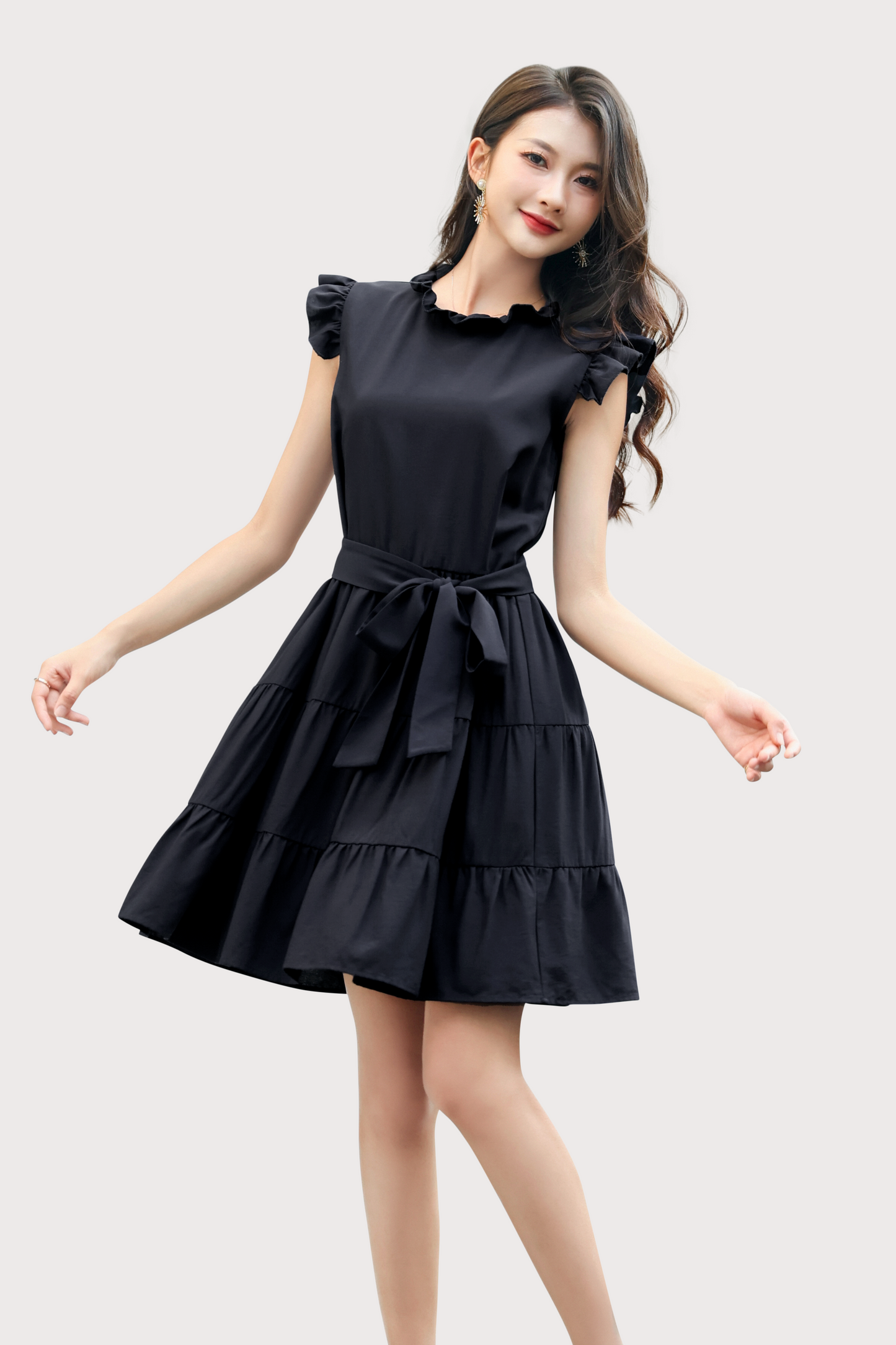 Flutter Ruffles Short Black Tiered Dress