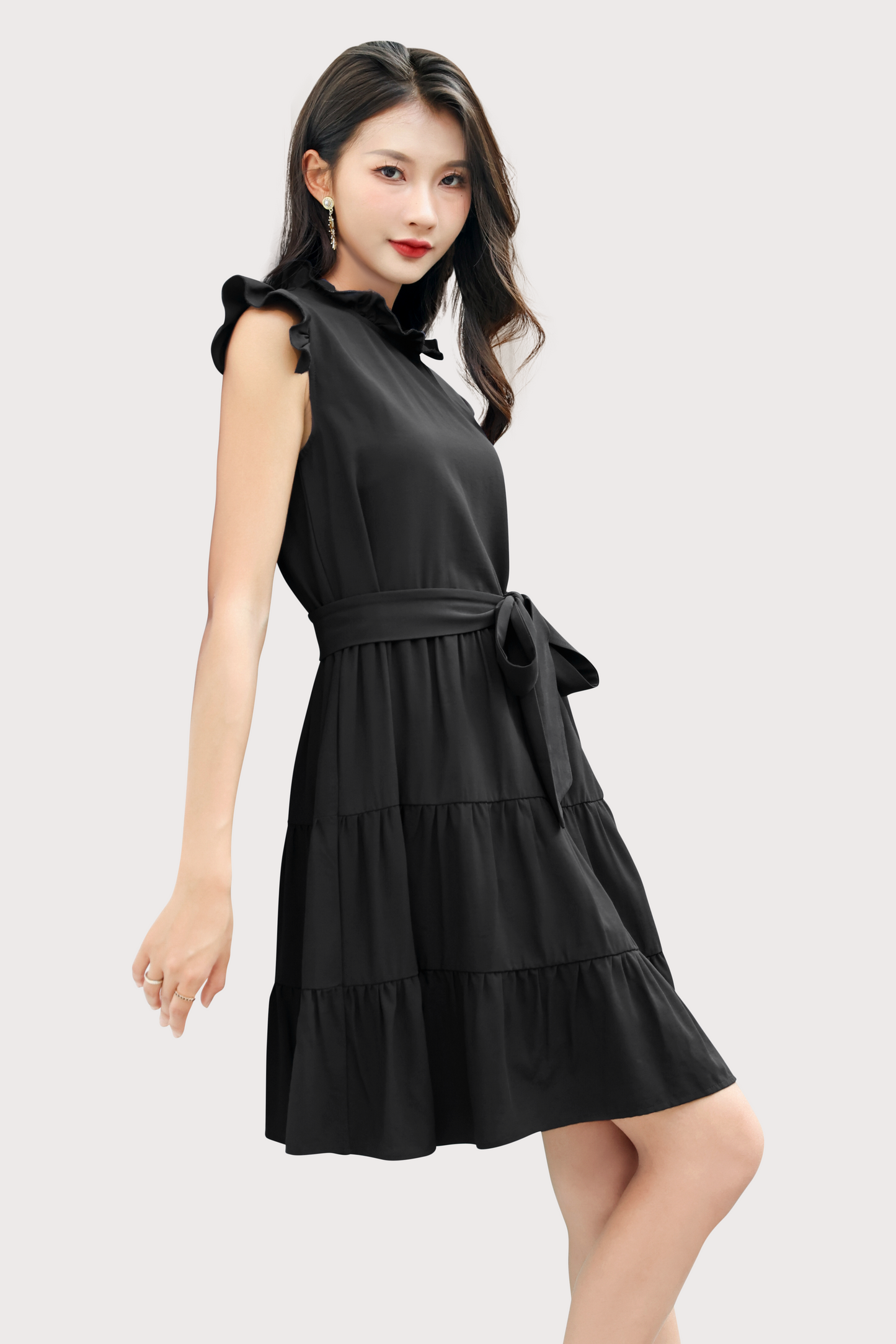 Flutter Ruffles Tiered Dress in black color