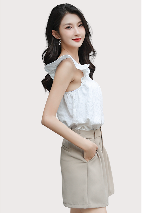 Square neckline and small ruffle sleeves top