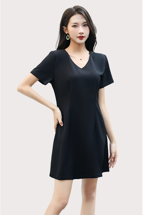 Grace V-neck Black Dress