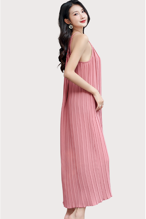 Halter Pleated Sleeveless Maxi Dress