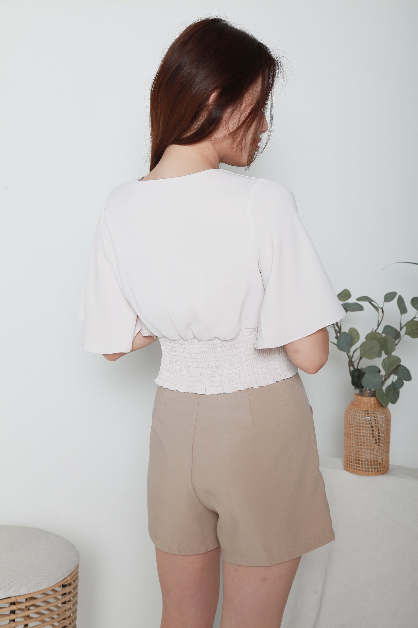 Ruched bottom at the front with  V-neck Crop Top