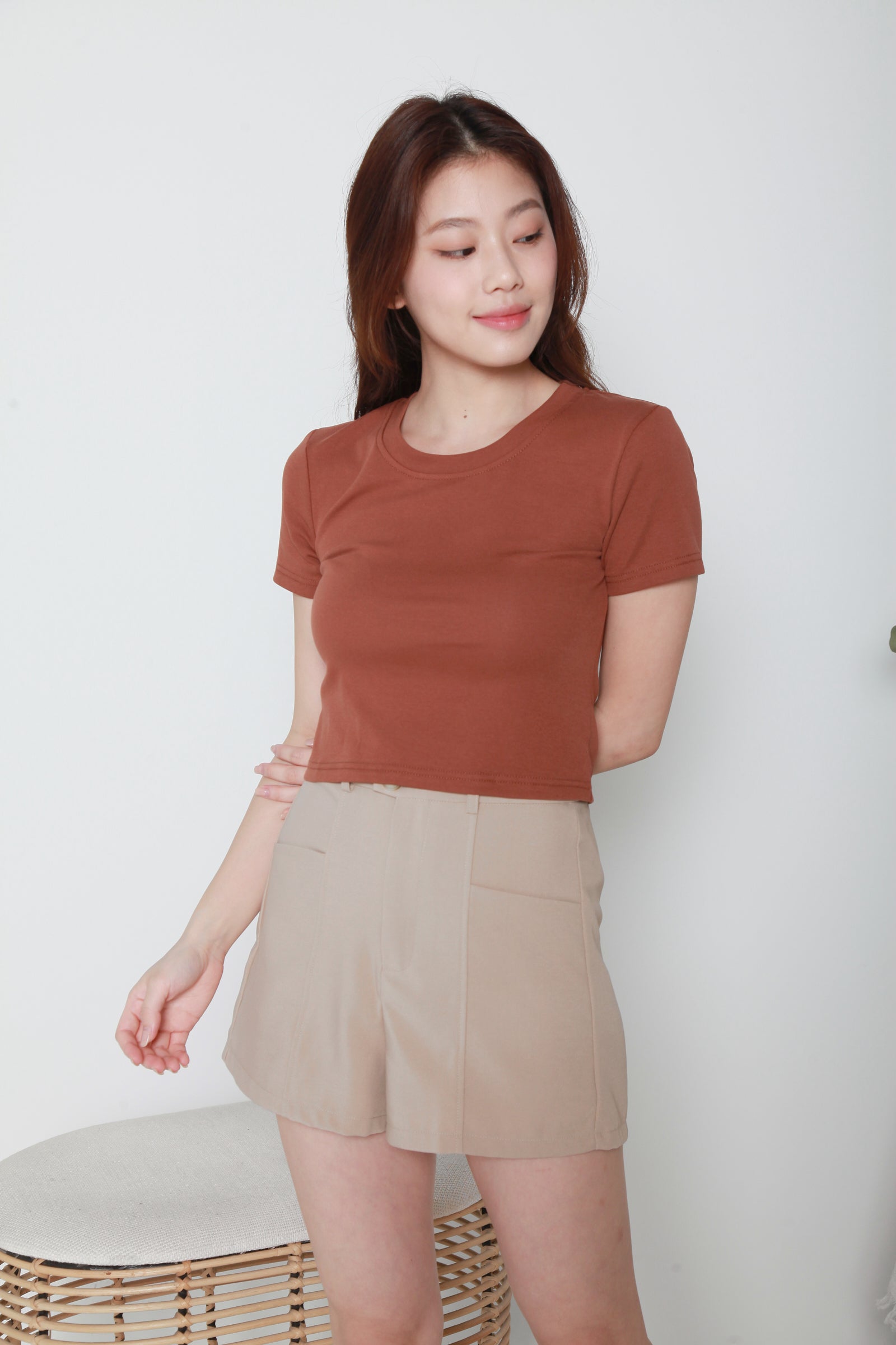 Round neck crop top with short pant