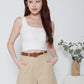 Brown Straight Cut Cotton Shorts with Belt