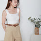  brown straight cut cotton shorts with belt.