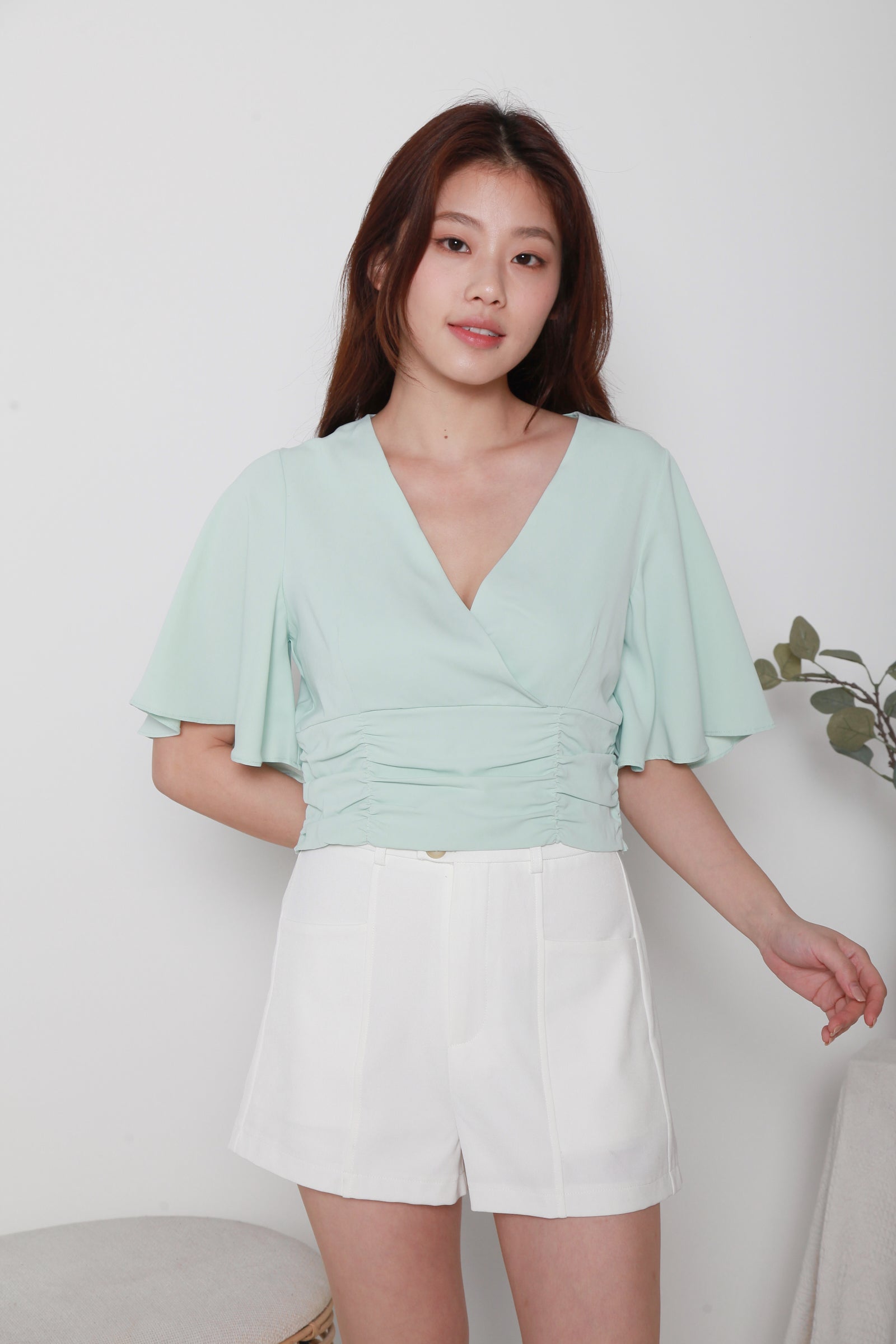 Flutter Sleeves V-neck Crop Top