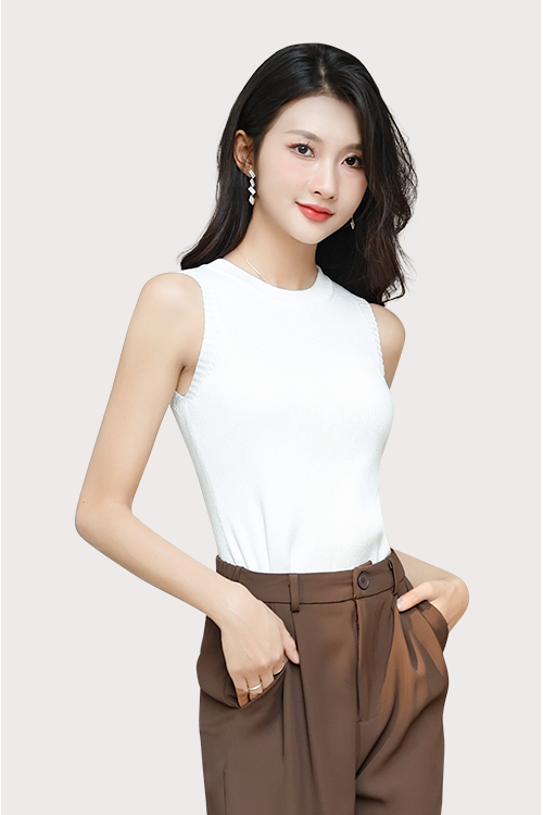 Round Neck Sleeveless Ribbed Top