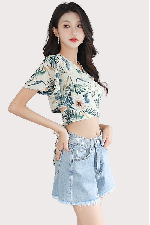 Tropical Holiday Wrap Crop Top