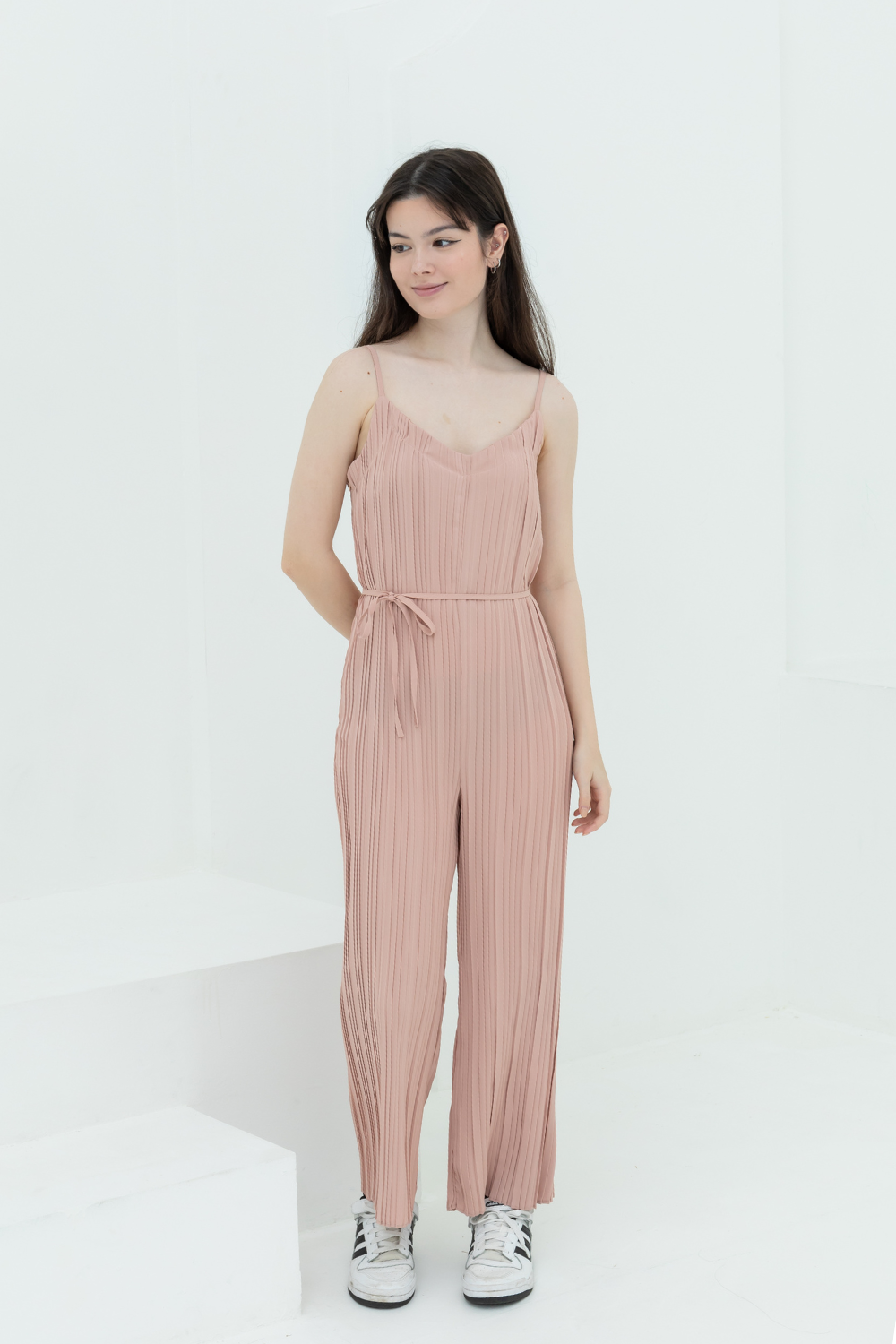 Sleeveless Pleated Sweetheart Jumpsuit (Crimson Red/Dusty Pink/Dark Purple)