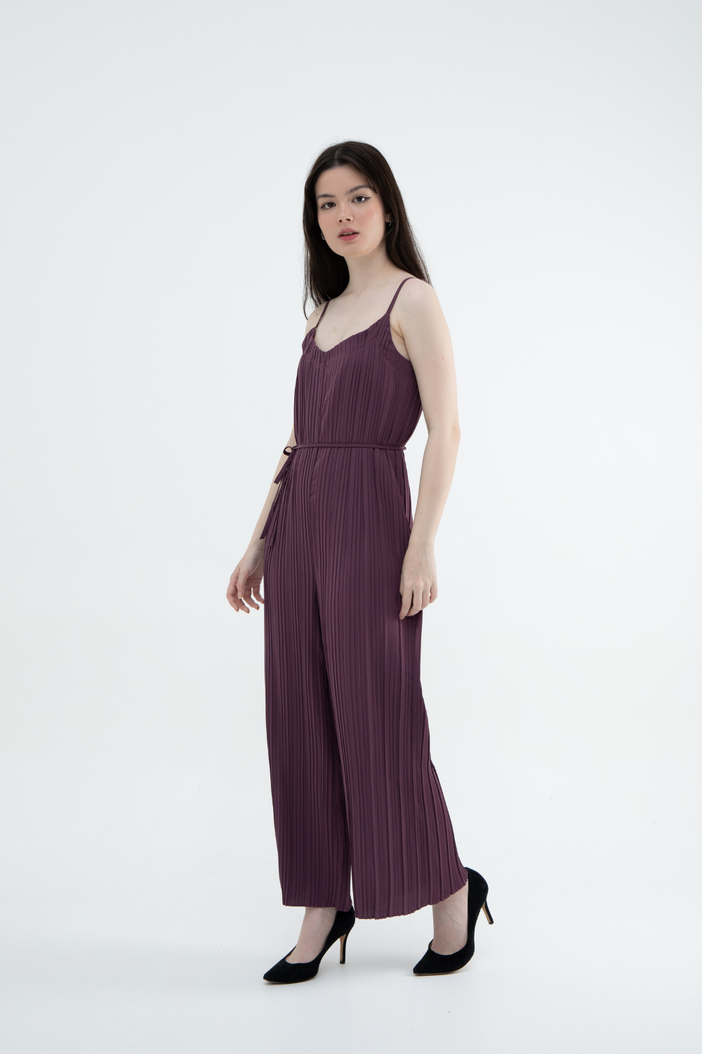 Sleeveless Pleated Sweetheart Jumpsuit (Crimson Red/Dusty Pink/Dark Purple)