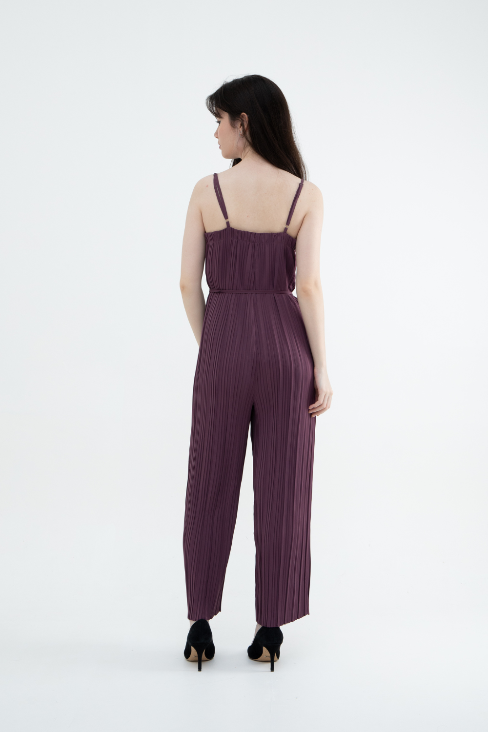 Sleeveless Pleated Sweetheart Jumpsuit (Crimson Red/Dusty Pink/Dark Purple)