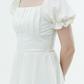 Puffed Sleeves Pleated Romper Dress