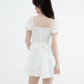 Puffed Sleeves Pleated Romper Dress